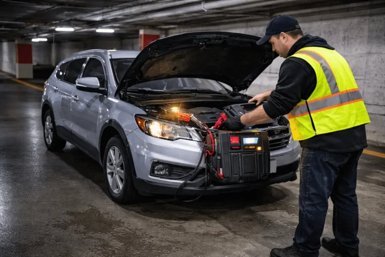 boosting a car with proper booster pock in condo downtown toronto